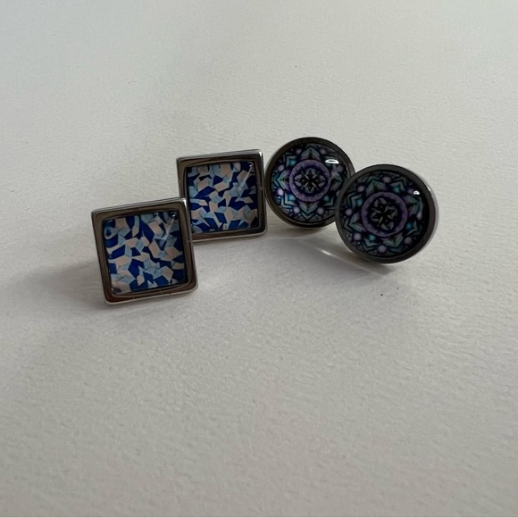 Classic Round Stud Earrings - Bohemian Chic Silver Stud Earrings - Picture 3 of 10